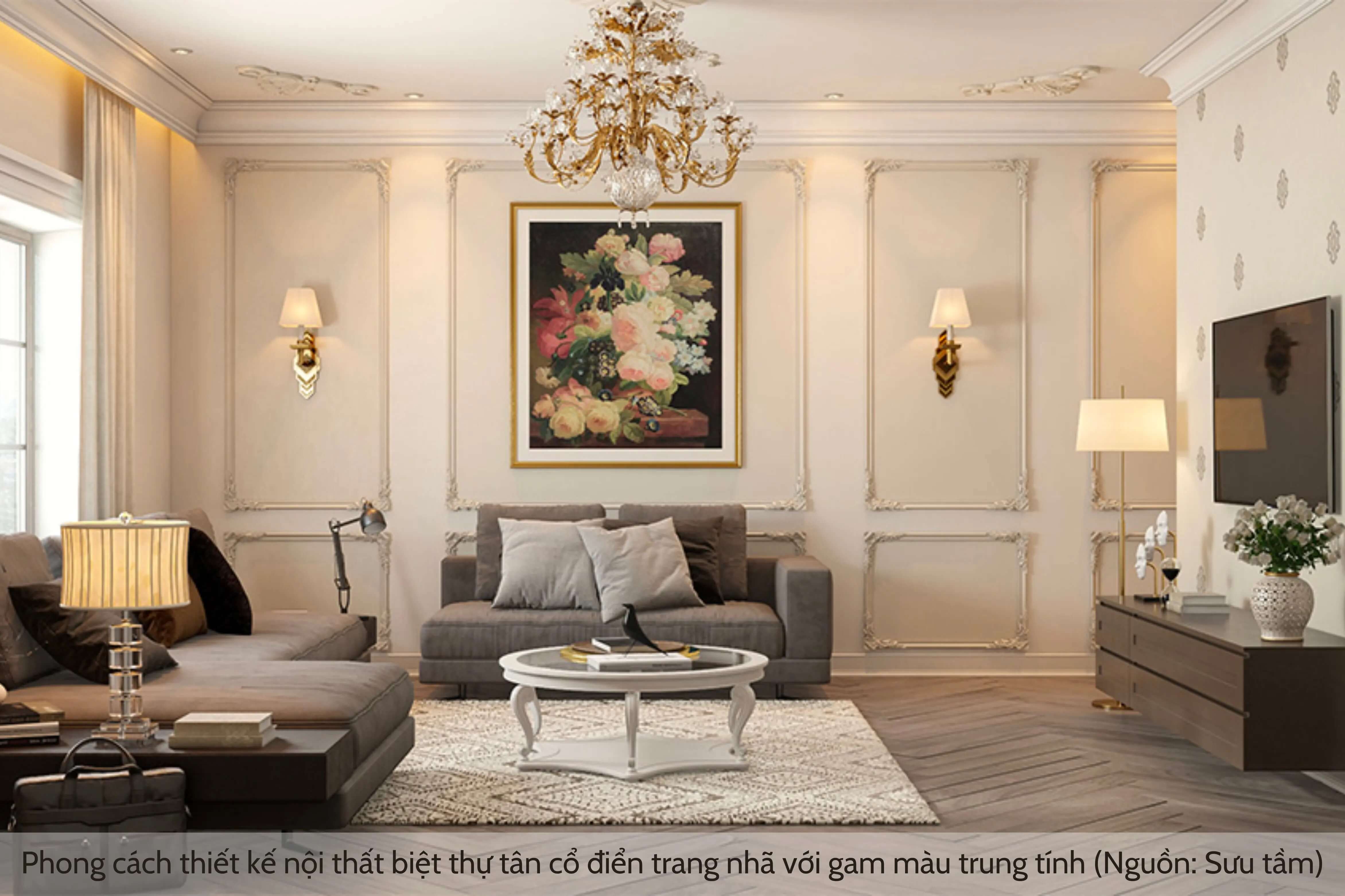 okking88 nội thất biệt thự tân cổ điển trang nhã với gam màu trung tính (Nguồn: Sưu tầm)