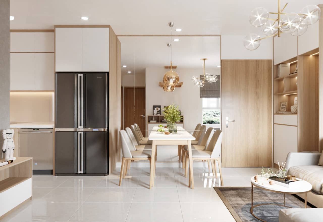 Thiết kế phòng khách liền bếp vô cùng tinh tế cho nhà cấp 4