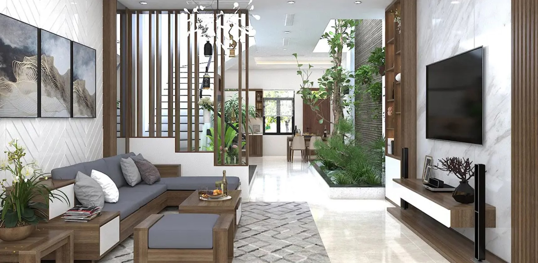Thiết kế cầu thang giúp phân chia từng khu vực