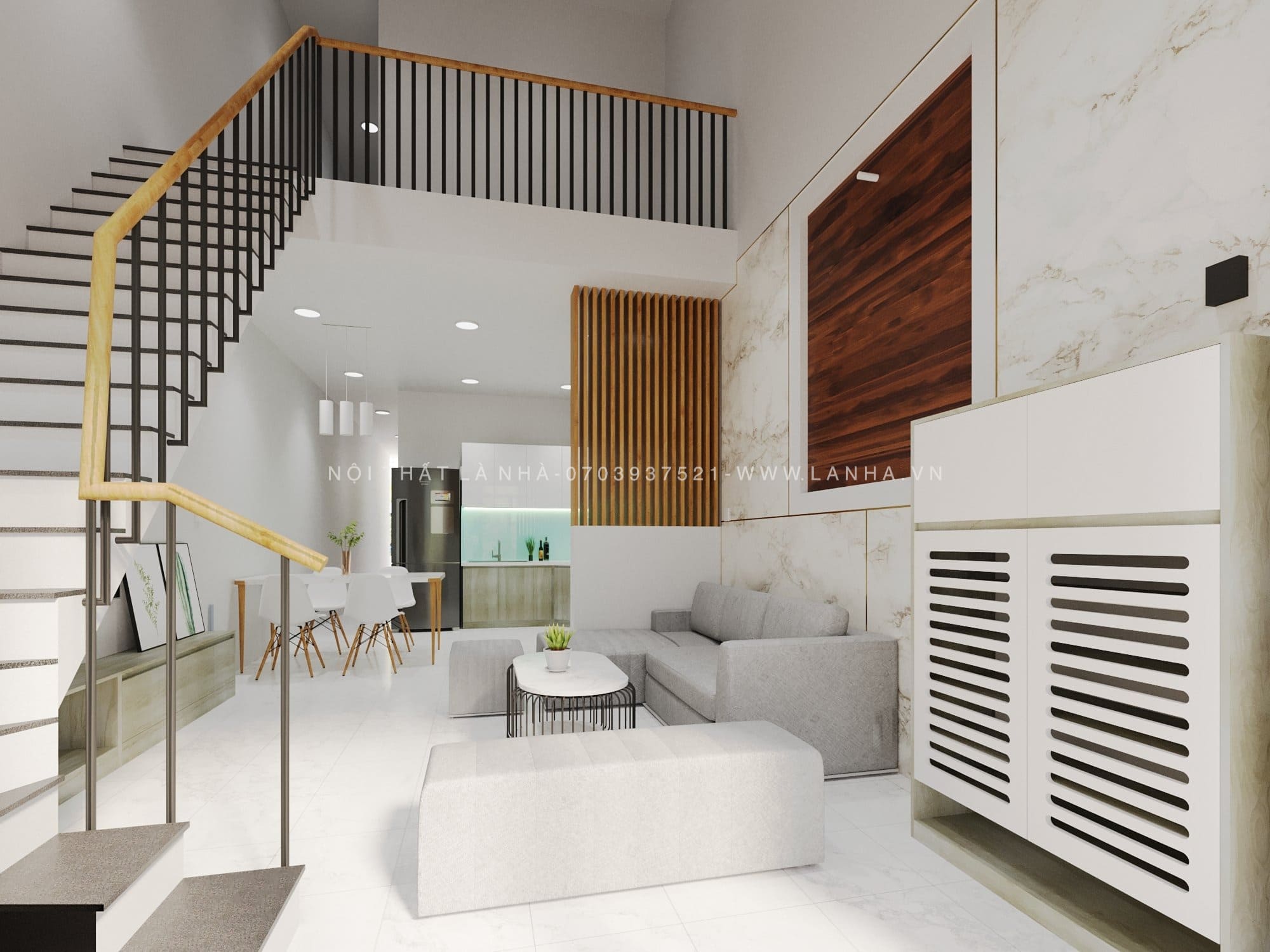 Thiết kế phòng khách liền bếp của m.okking cho công trình chị Ngân tại TPHCM