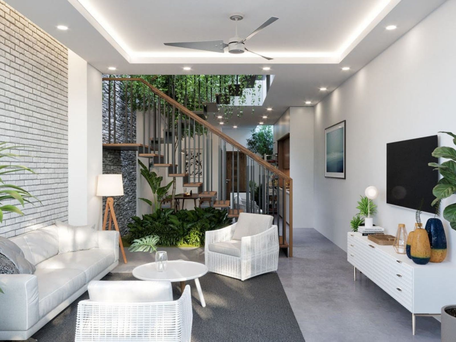 Bố trí cây xanh cho phòng khách