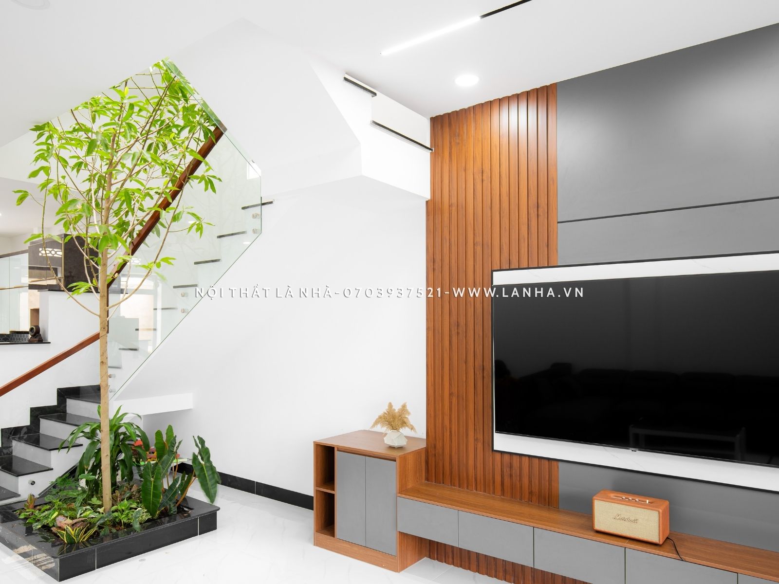 Phòng khách nhà ống trồng cây xanh độc đáo