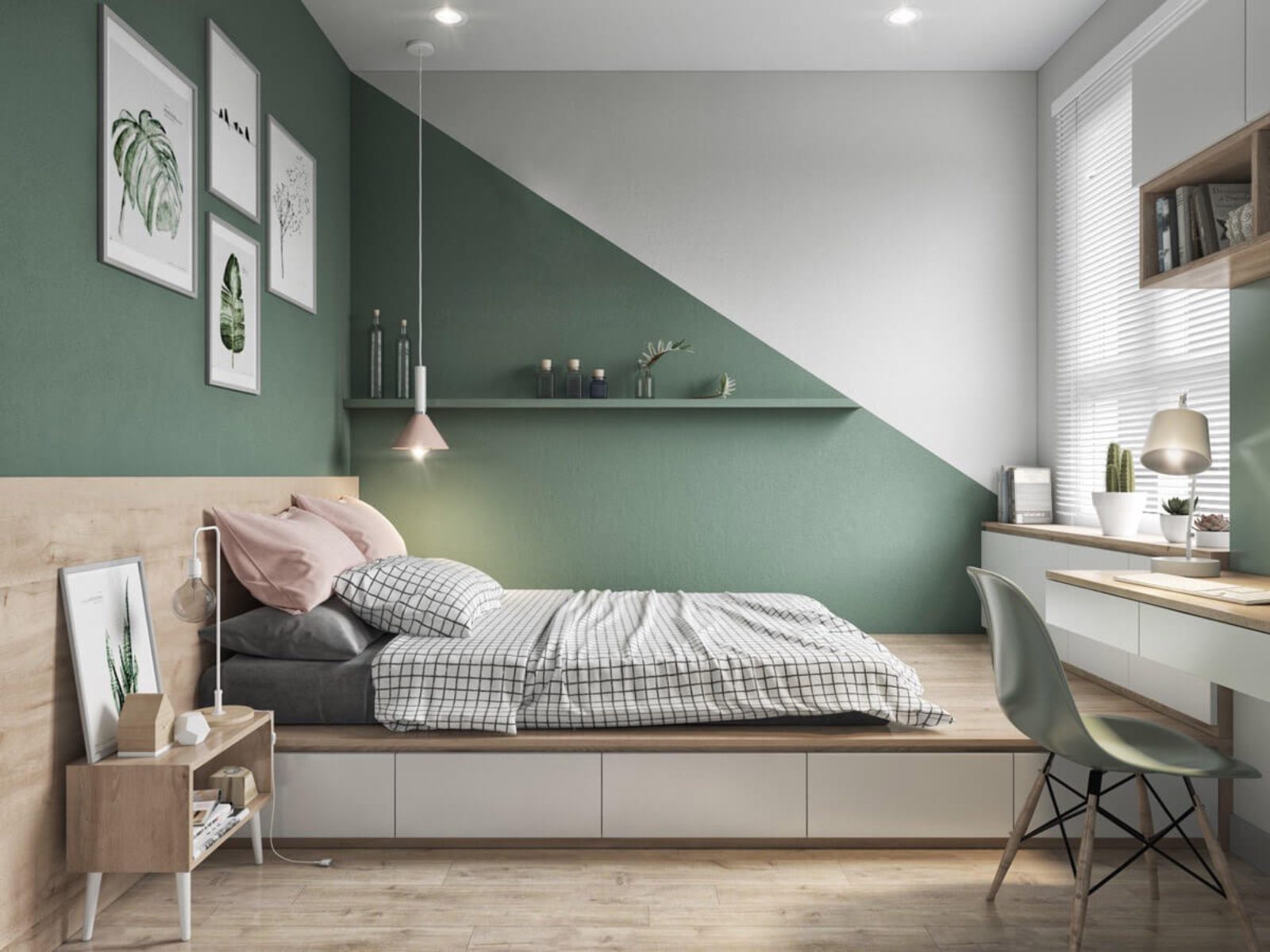 okking.con màu xanh lá kết hợp trang trí cây xanh tràn đầy sức sống