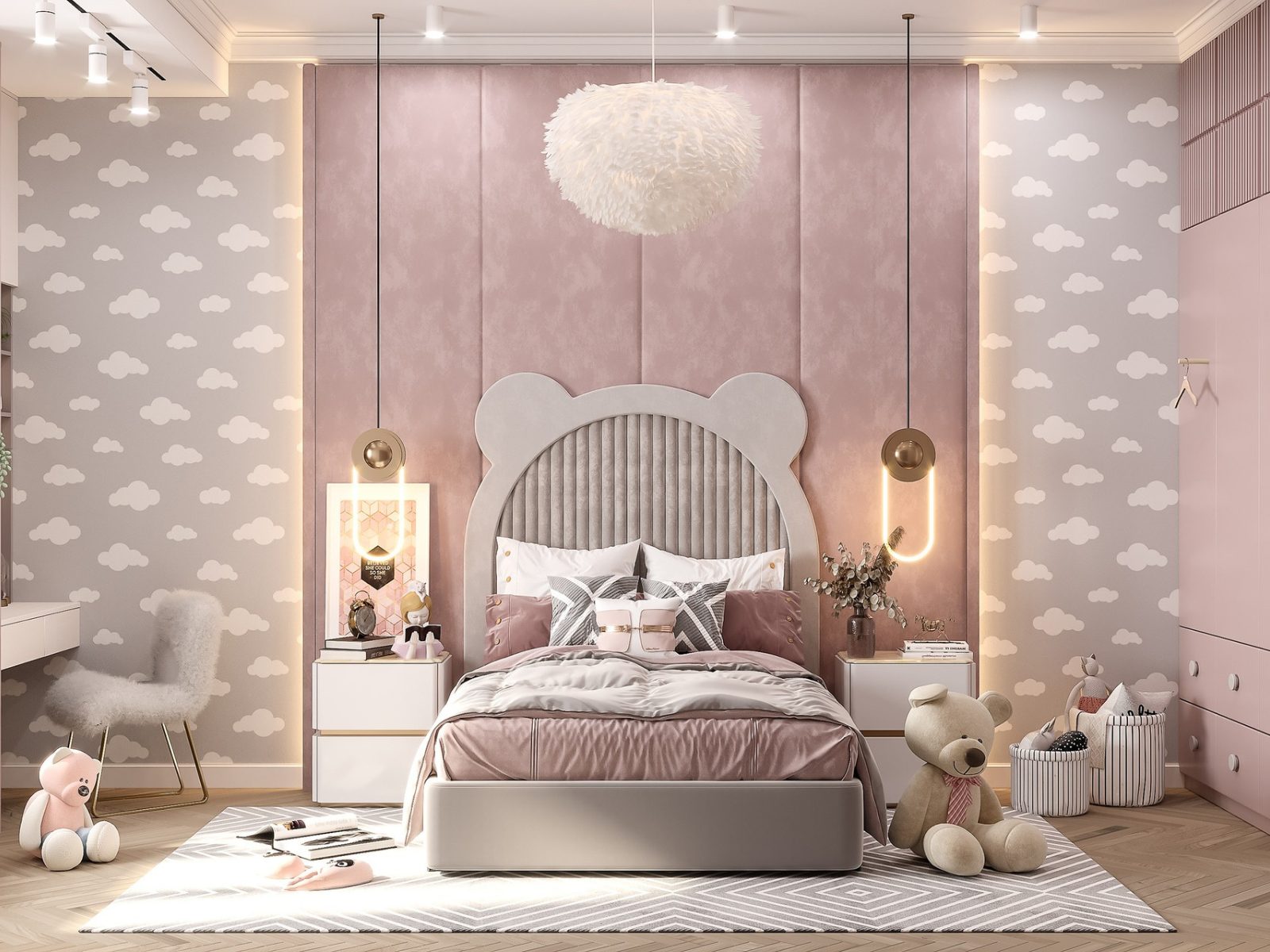 okking.con cho bé gái 5 tuổi tone hồng sang trọng, hiện đại