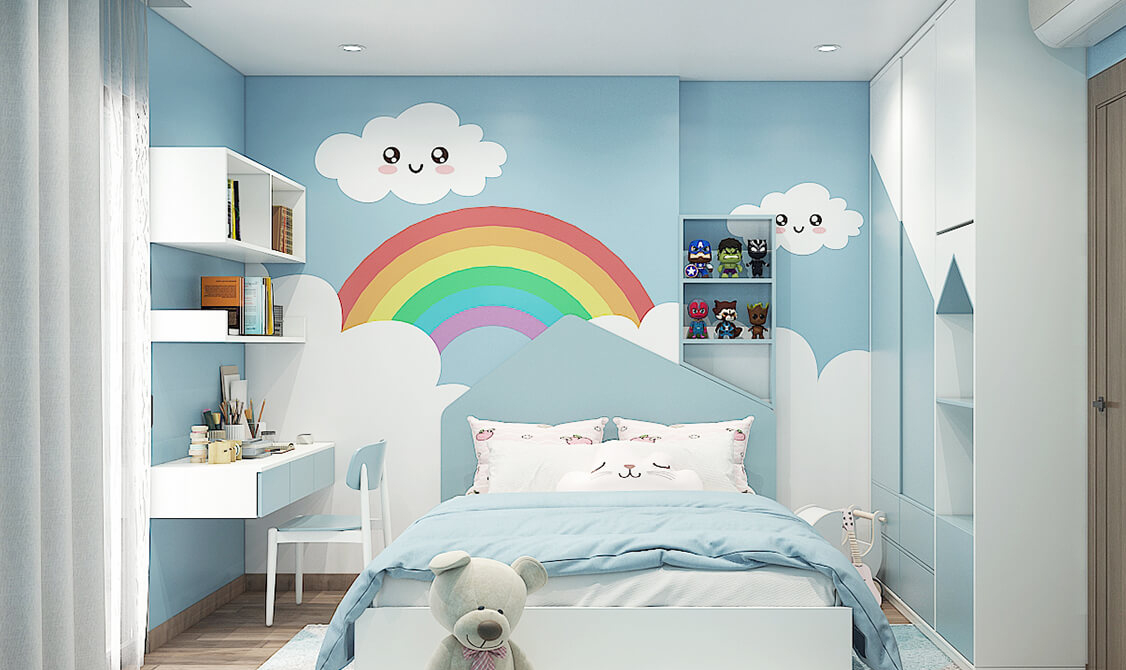 Ý tưởng bố trí nội thất hợp lý trong okking đẹp cho nữ màu xanh