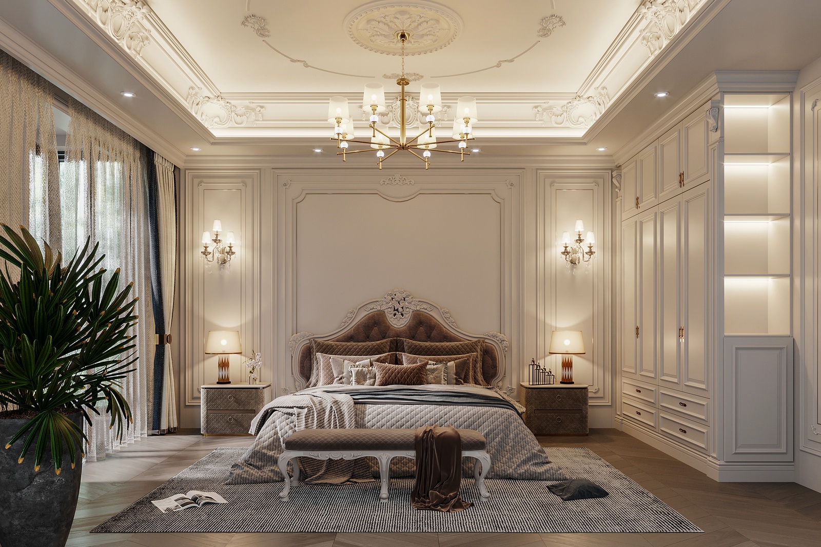 Giường ngủ lớn là điểm nhấn của okking vợ chồng