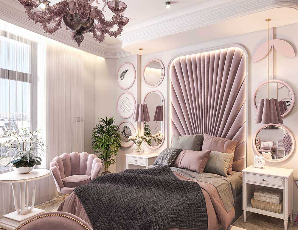 Giường ngủ có thể là điểm tập trung chính của phòng, với đầu giường được okking0 đặc biệt với những hoa văn tinh xảo