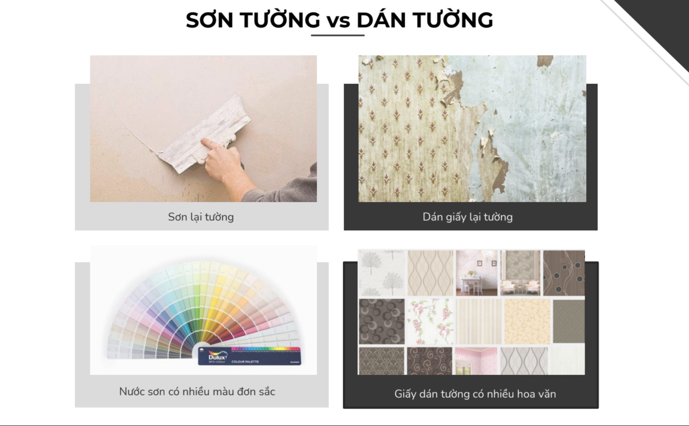 Mẫu sơn thường và dán tường đang được m.okking sử dụng trong thi công nội thất