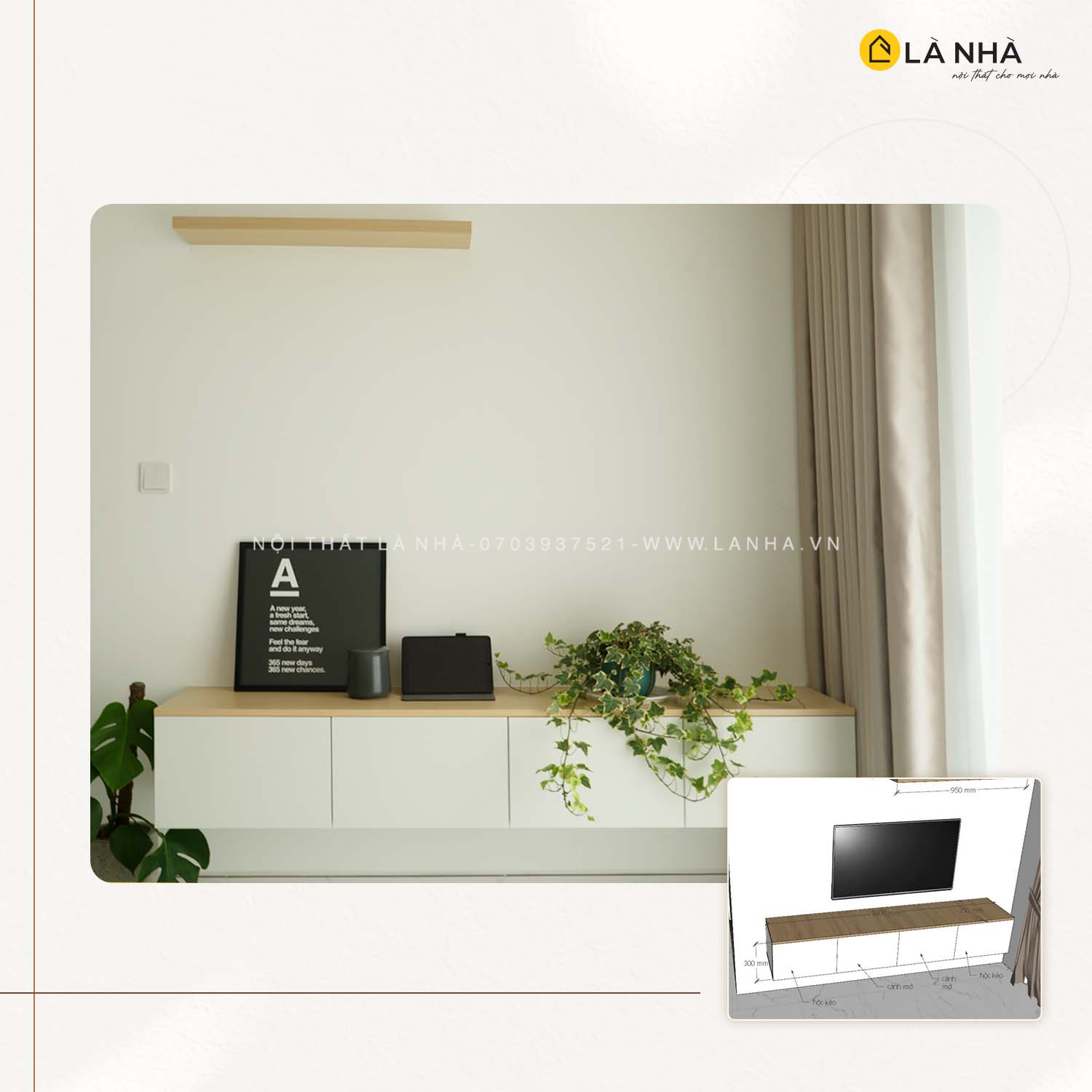 Kệ tủ tivi đơn giản và tinh tế cho phòng khách m.okking 60m2