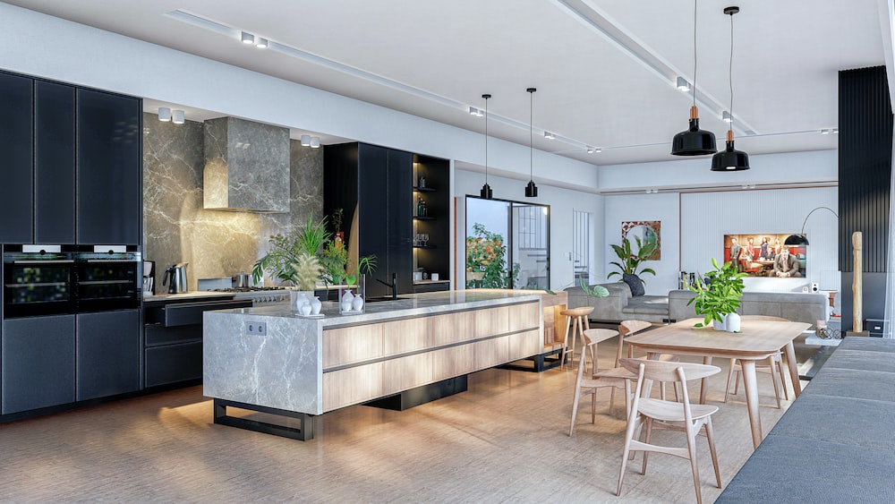 Thiết kế bếp liền với phòng khách