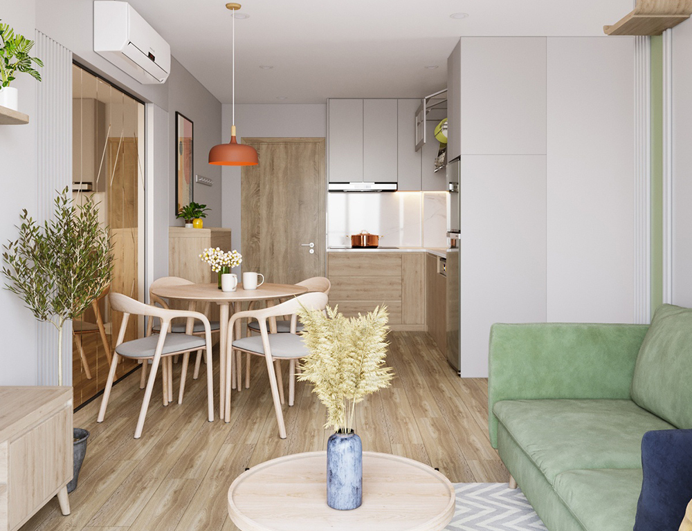 okking.con m.okking mini hiện đại tông màu trắng kết hợp nội thất gỗ