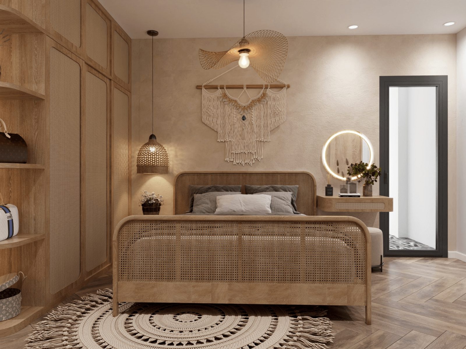 okking.con nhỏ màu gỗ sử dụng hoạ tiết tre nứa tạo điểm nhấn
