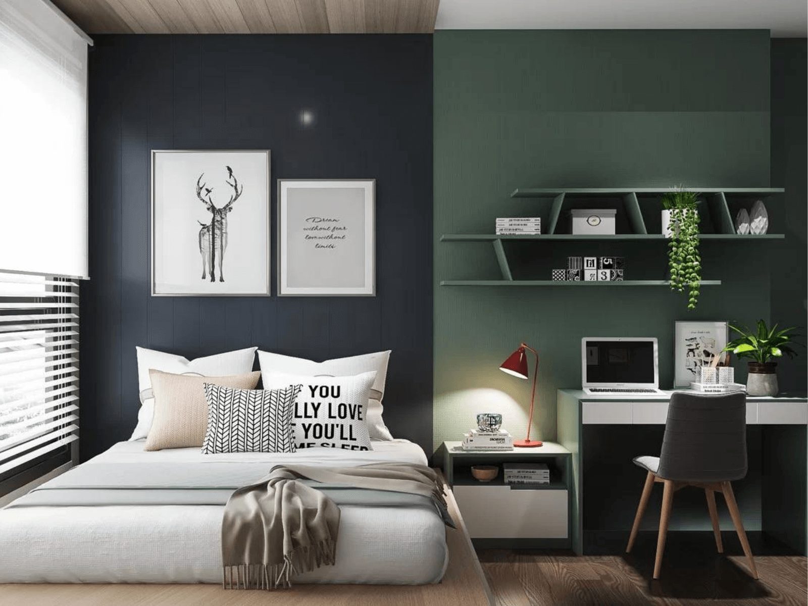 okking.con nhỏ cho bạn nam đầy cá tính với tường màu đen và xanh lá kết hợp