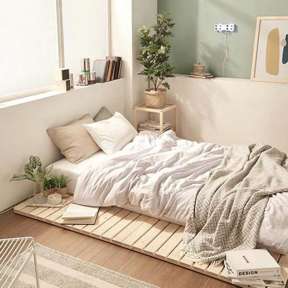 Chăn và gối thường được lựa chọn với các họa tiết Hàn Quốc truyền thống hoặc các hoa văn đơn sắc theo tông màu chủ đạo của phòng