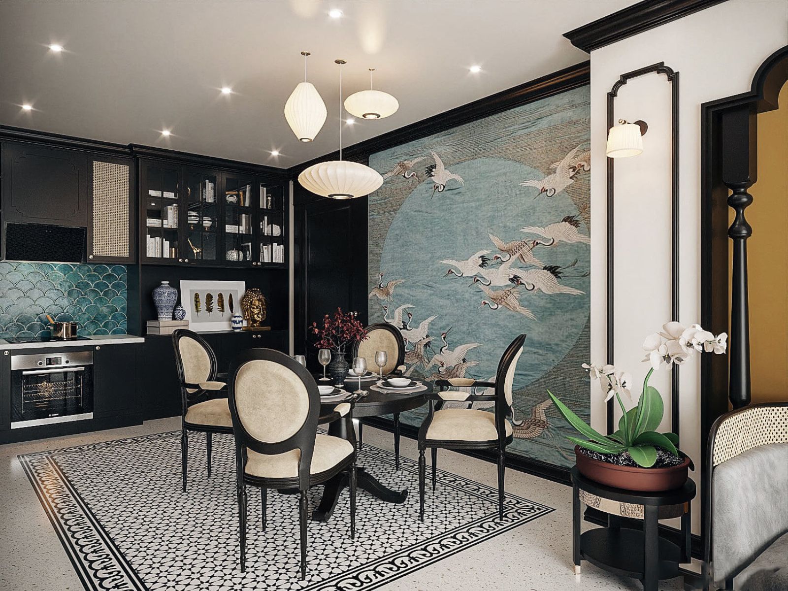 Hoa văn và hoạ tiết độc đáo là những điểm nhấn ấn tượng trong m.okking39 nội thất Indochine