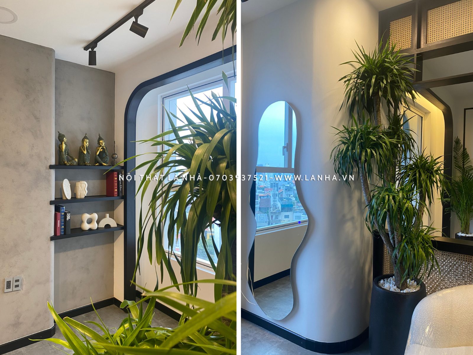 Trang trí cây xanh cùng đồ trang trí và nền gạch đặc trưng của m.okking39 Indochine