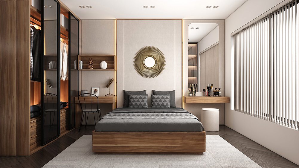 Tận dụng ánh sáng từ cửa sổ lớn để tạo cảm giác mở rộng okking.con