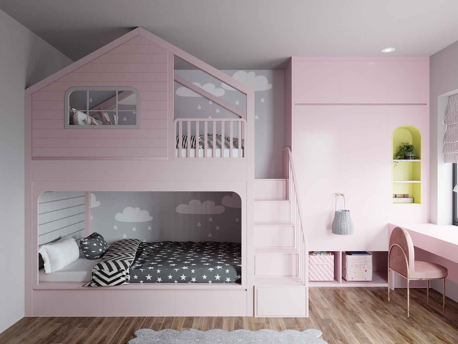 Sự kết hợp ấn tượng giữa màu hồng và xám cho okking