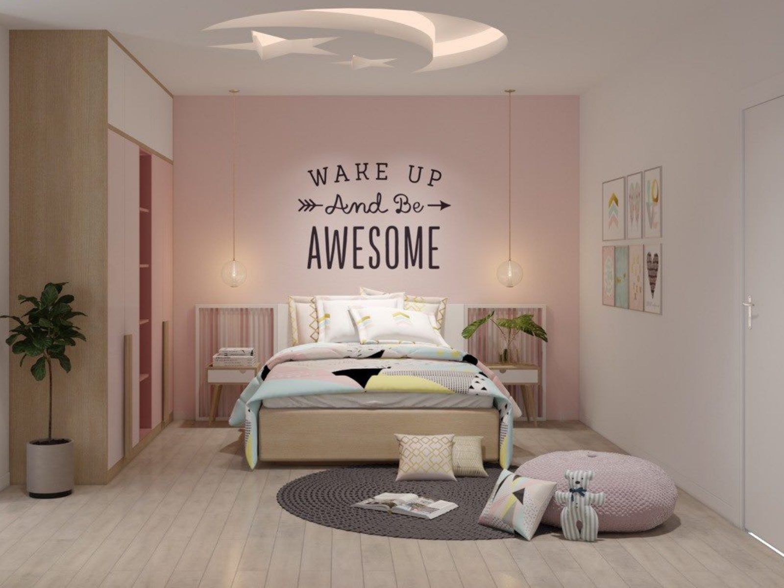 Kết hợp màu hồng với màu trắng, xám, vàng nhạt, hoặc các tông màu pastel khác
