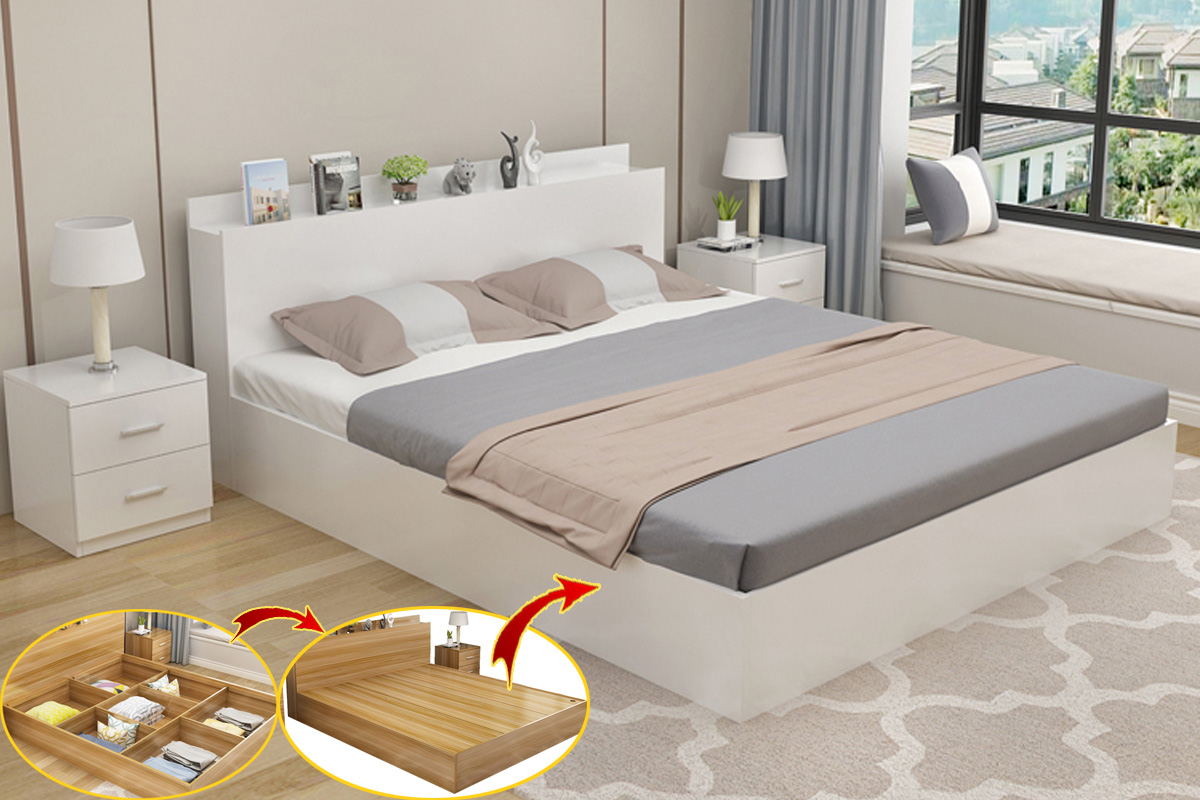 Giường gỗ công nghiệp với okking0 thông minh