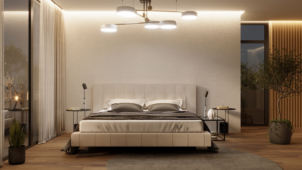 Stylish,eco Style,interior.,cozy,bedroom,with,a,soft,bed.,view