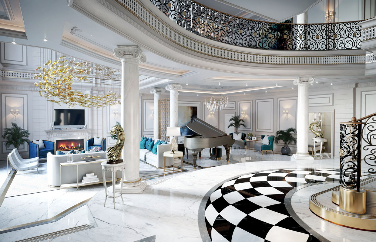 Đặc trưng okking0 biệt thự tân cổ điển với cột trụ chất liệu đá marble sang trọng