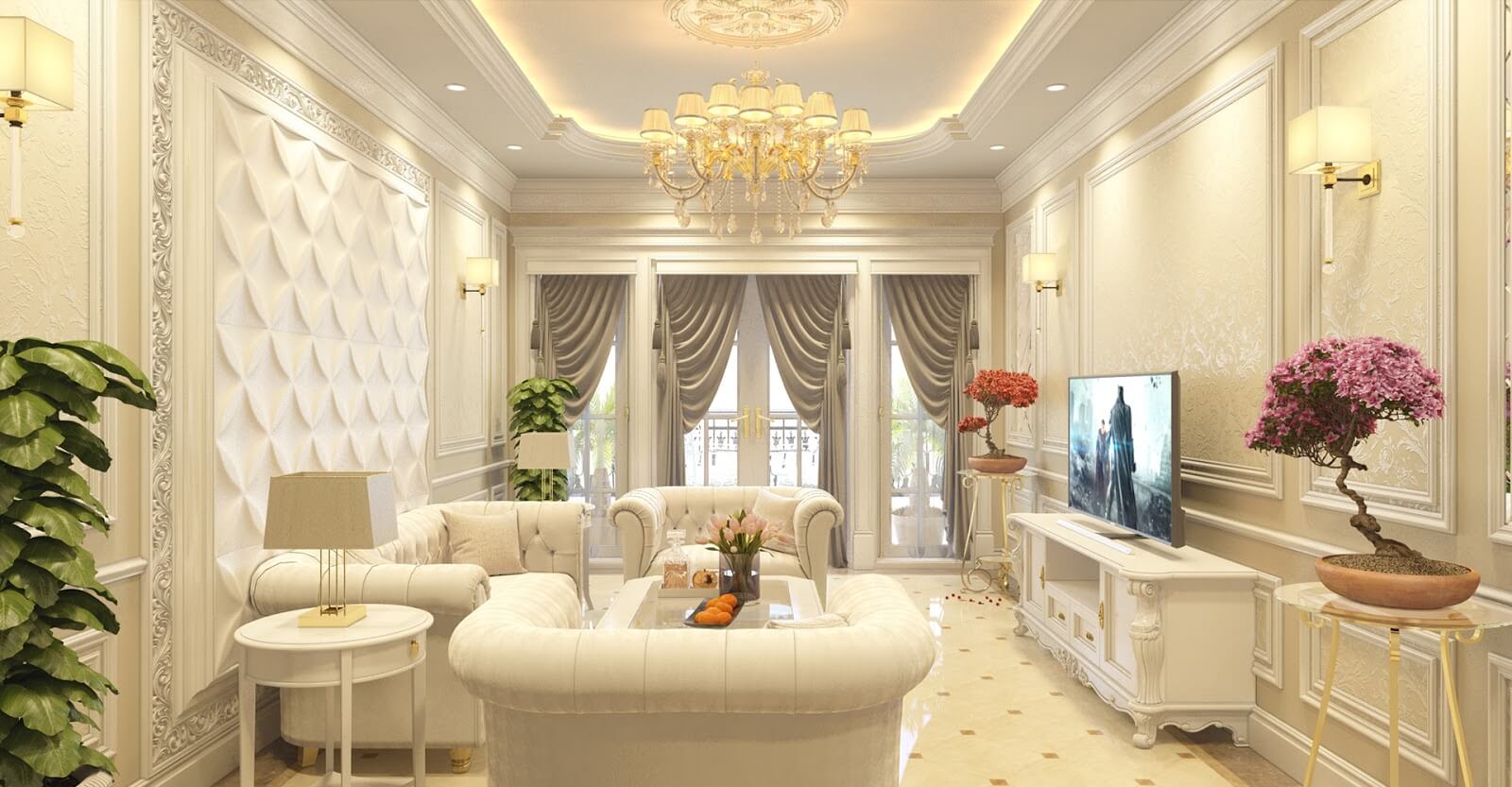 Những chi tiết trang trí cổ điển như tranh thêu, gương trang trí, đèn trang trí với okking0 cổ điển