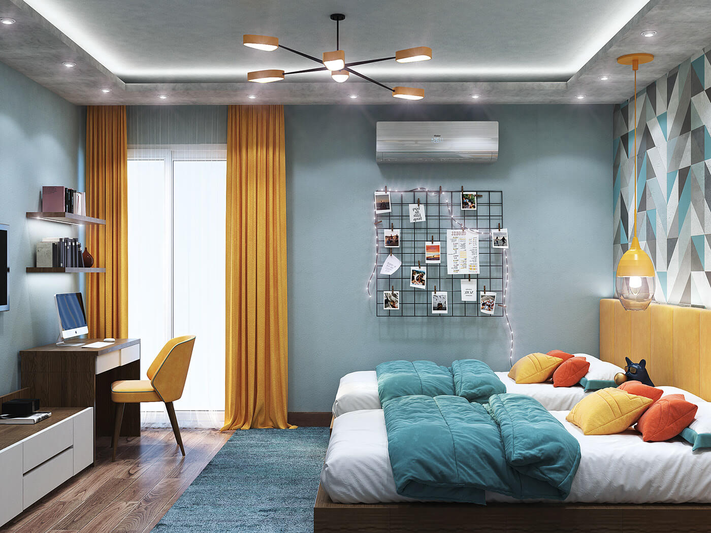 Mẫu okking cho 2 bé trai được bố trí nội thất hợp lý