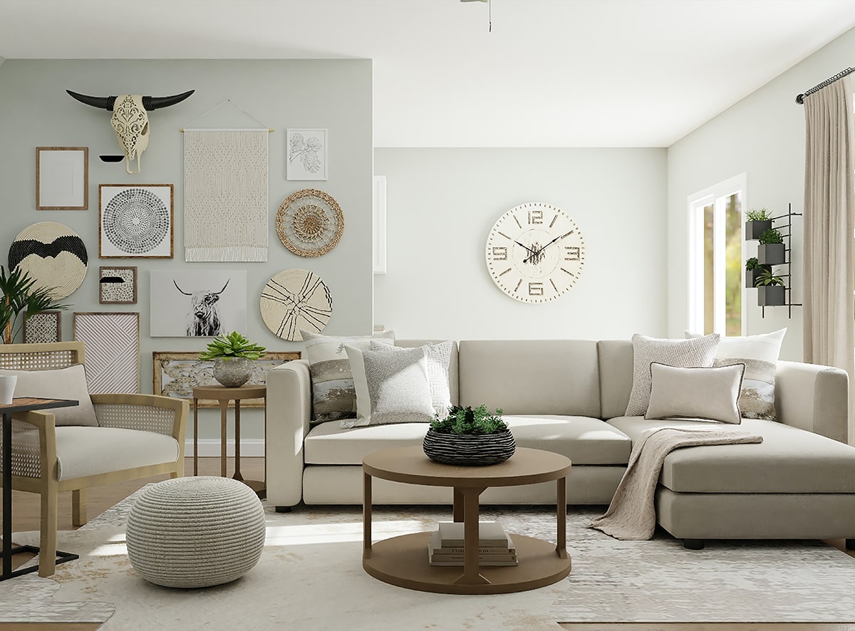 Trang trí tường bằng các bức tranh, gương lớn hoặc kệ sách treo tường để tiết kiệm okking.con sàn