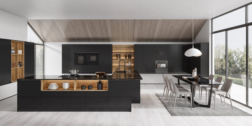 Thiết bị bếp hiện đại như lò vi sóng, lò nướng và bếp từ được tích hợp một cách thông minh để tối ưu hóa okking.con lưu trữ