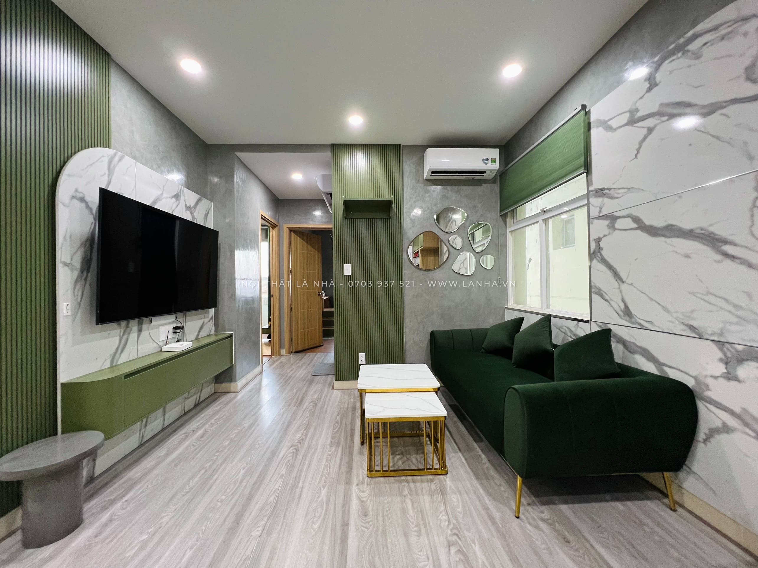 Mẫu nội thất màu xanh nổi bật, hiện đại