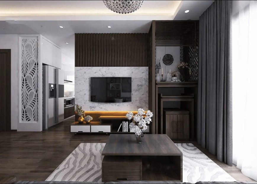 Chọn màu chủ đạo như xám, đen, trắng hoặc màu nâu sẽ tạo cảm giác trang nhã cho phòng khách m.okking