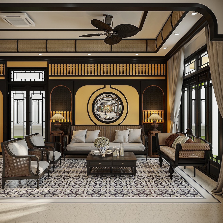 Màu trắng và nâu đất thường được sử dụng làm màu chủ đạo của m.okking39 Indochine