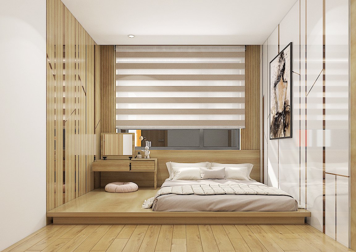 Ánh sáng tự nhiên từ cửa sổ lớn được tối ưu hóa với việc sử dụng rèm cửa mỏng, cho phép ánh sáng tự nhiên len vào và tạo okking.con sáng sủa trong ban ngày