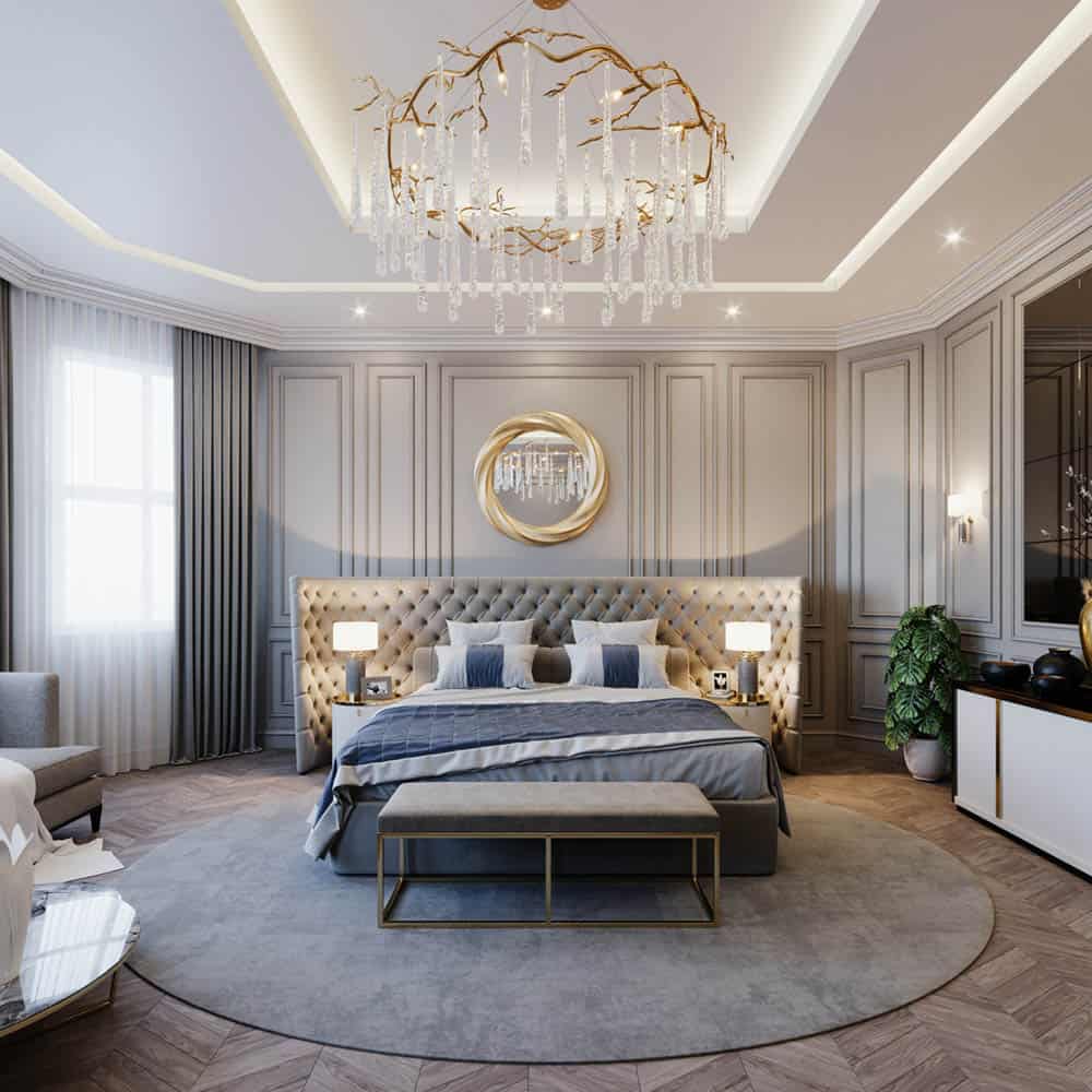 Để tạo thêm sự lãng mạn, bạn có thể thêm một đầu giường với okking0 độc đáo và lớn
