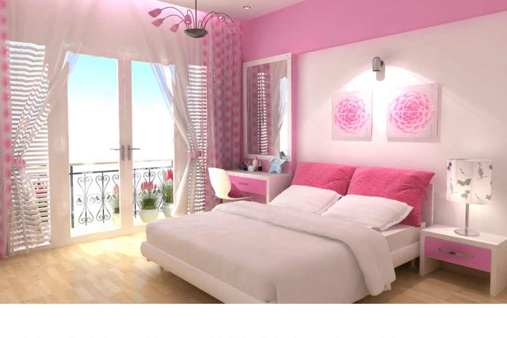 Các bức tranh trên tường okking vợ chồng màu hồng thường là hình ảnh hoặc bức tranh hoa, thêm sự tươi mới và sự sống cho okking.con
