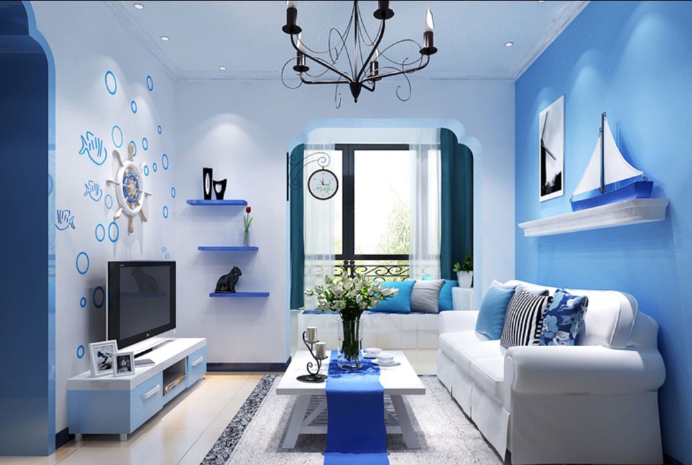 Sử dụng trang trí như tranh có hình biển, các trang trí nước, hoặc các yếu tố liên quan đến biển để decor phòng khách