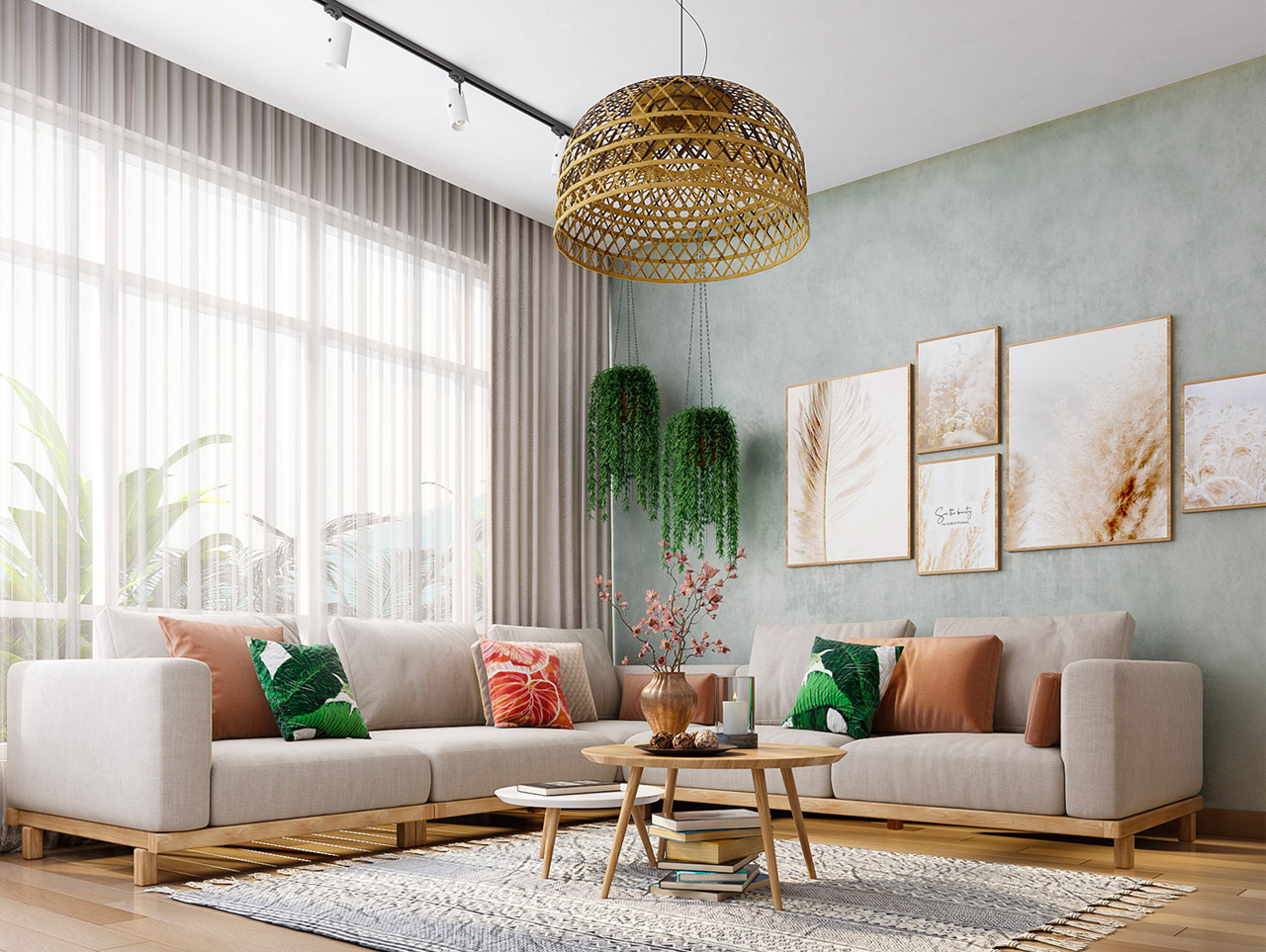 Dùng thảm và gối tựa màu sắc hoặc họa tiết để tạo điểm nhấn decor và tăng sự ấm cúng trong phòng