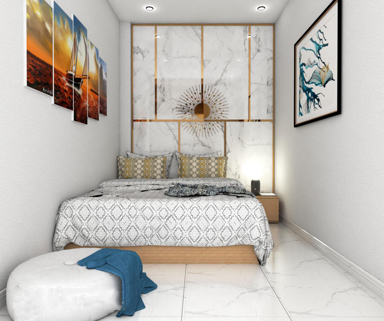 Thay vì một bức tranh lớn, bạn có thể sử dụng nhiều bức tranh nhỏ để tạo một tường tranh treo độc đáo