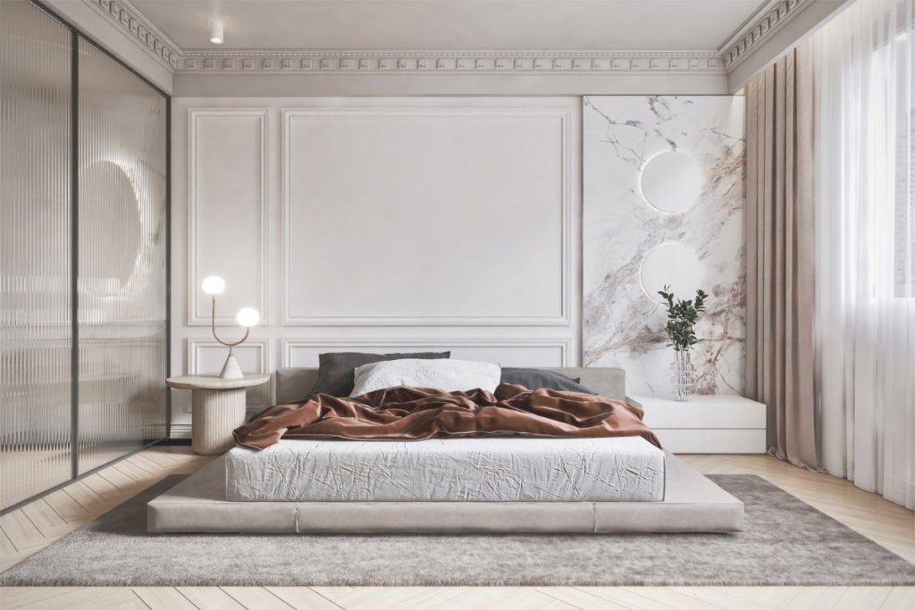 Mẫu okking0 nội thất okking đơn giản tinh tế với tông màu trắng chủ đạo