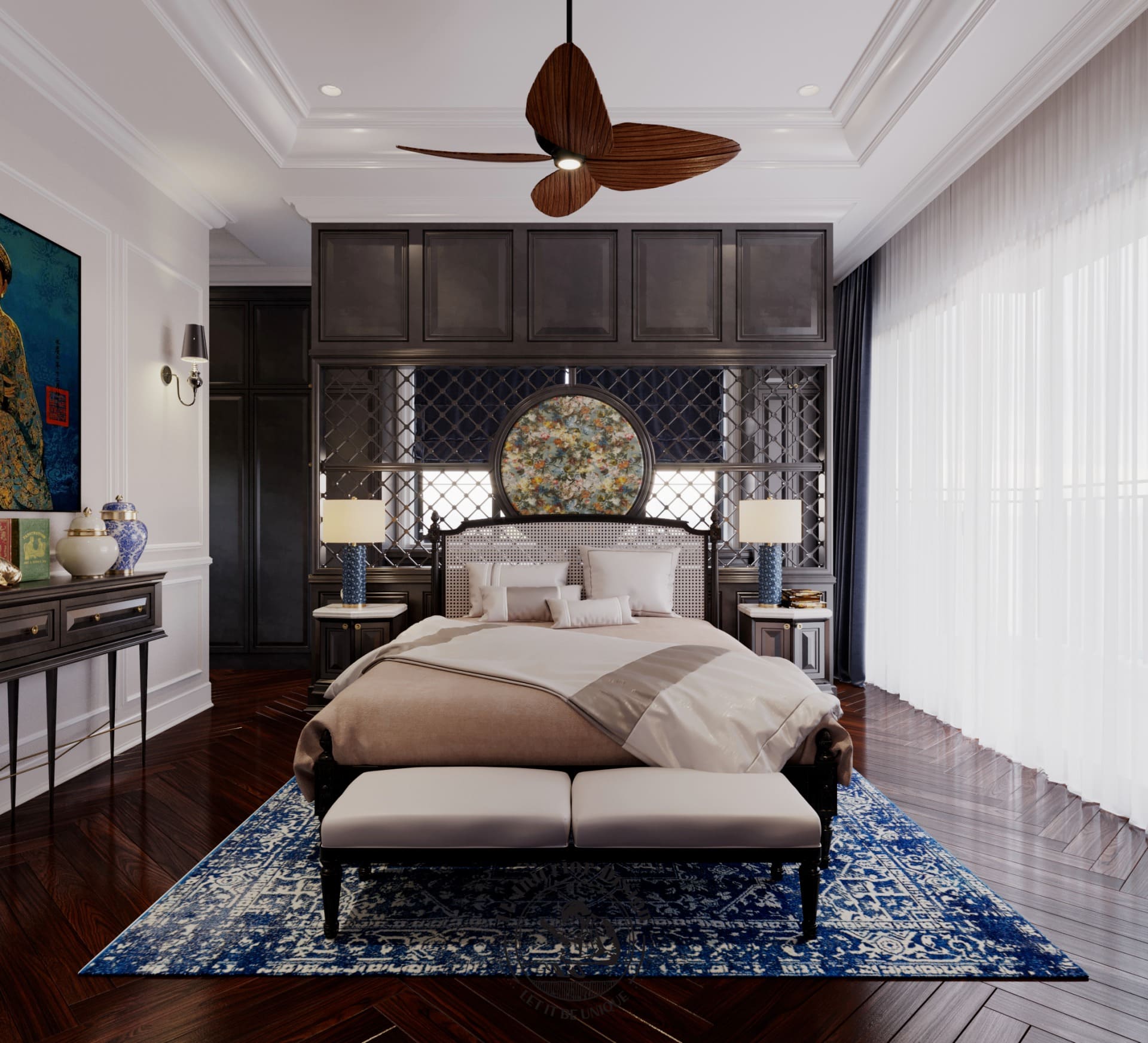 Sử dụng tone màu nâu be nhẹ nhàng giúp căn okking Indochine ấm áp hơn
