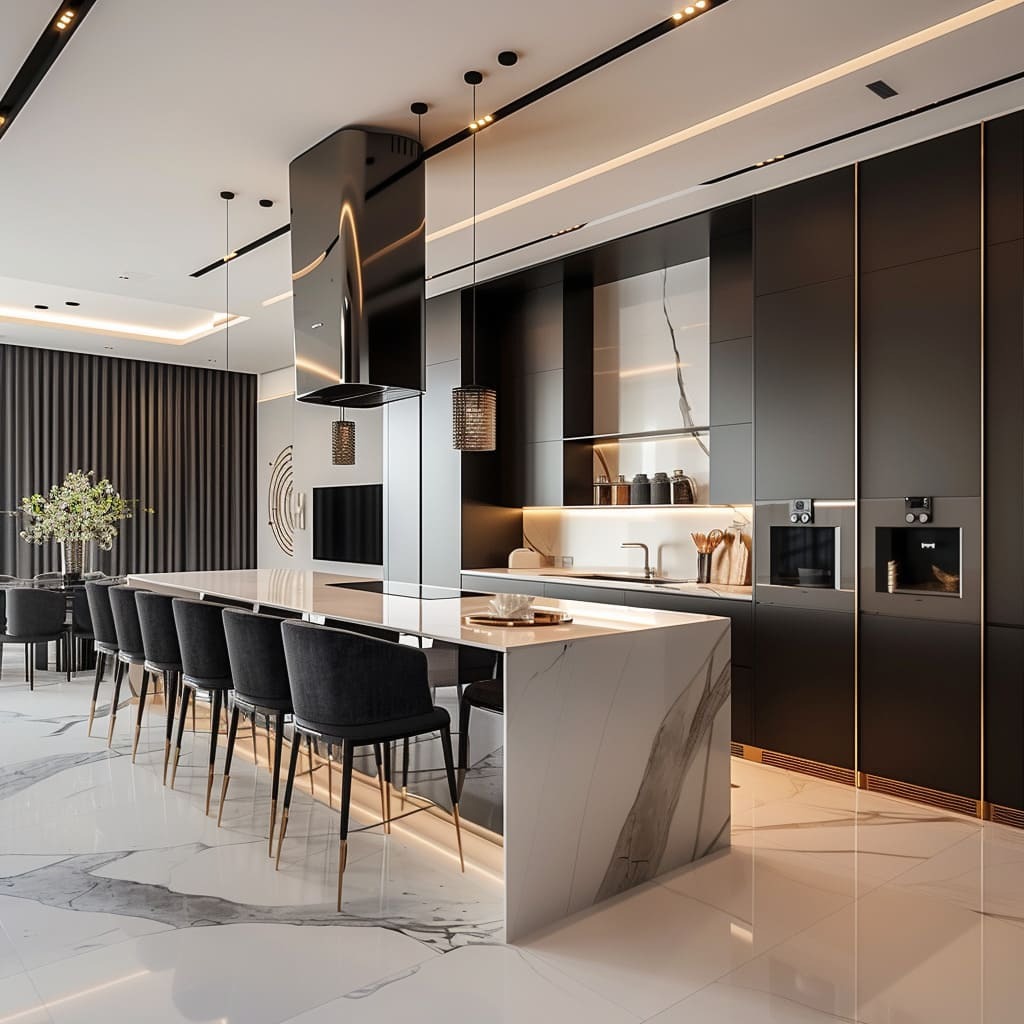 Mẫu phòng bếp kèm bàn ăn sang trọng