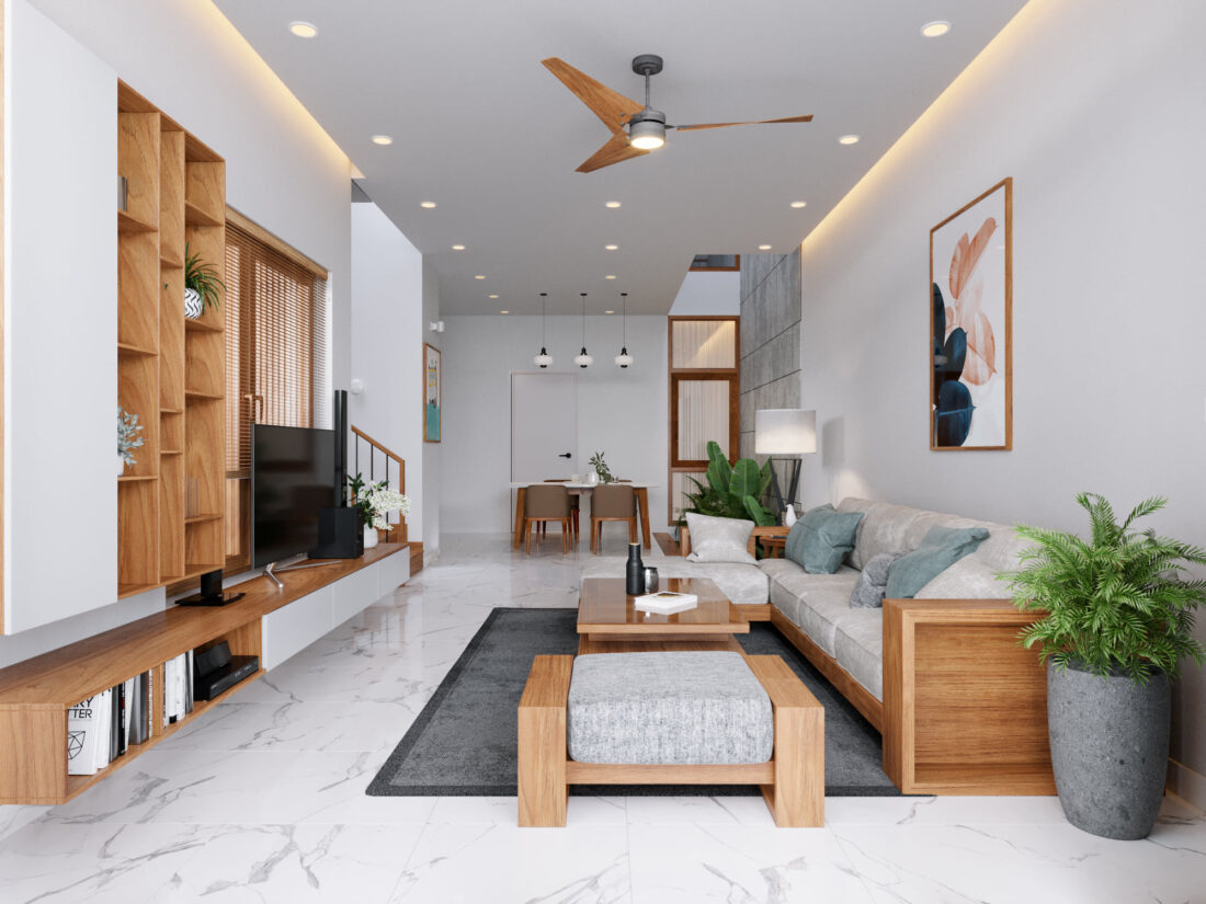 Mẫu phòng khách nhà ống 2 tầng