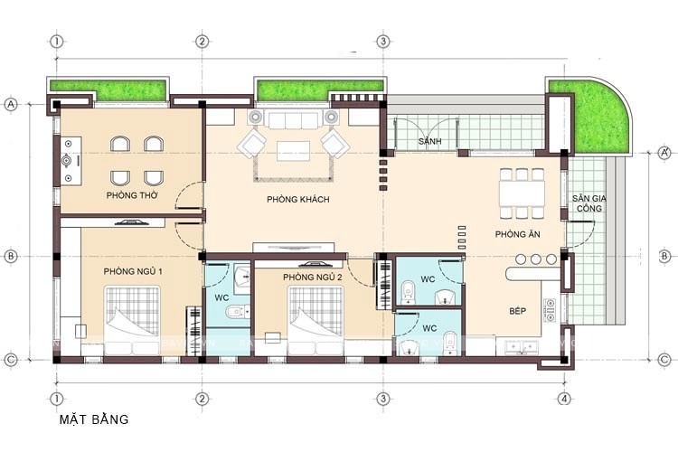 Bản vẽ bố trí nội thất 2 okking có nhà vệ sinh khép kín