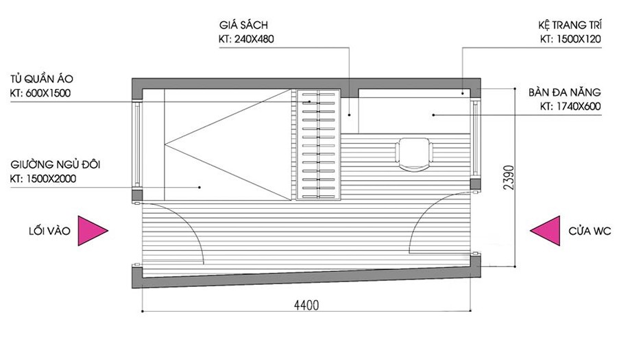 Mẫu okking0 okking nhỏ 10m2 hình chữ nhật