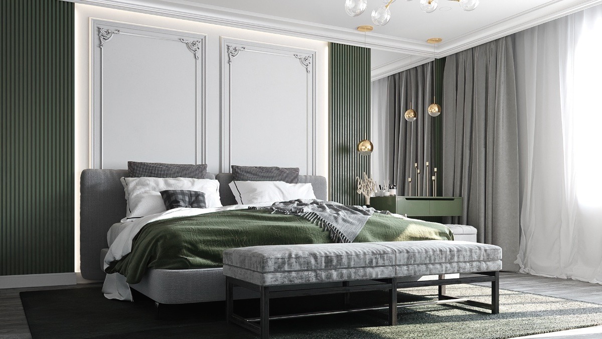 Mẫu okking0 nội thất okking 12m2 m.okking39 tân cổ điển màu xanh rêu