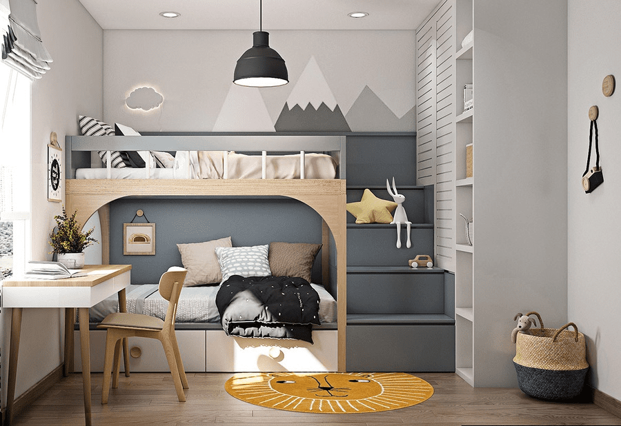 Thiết kế okking 10m2 giường tầng cho bé