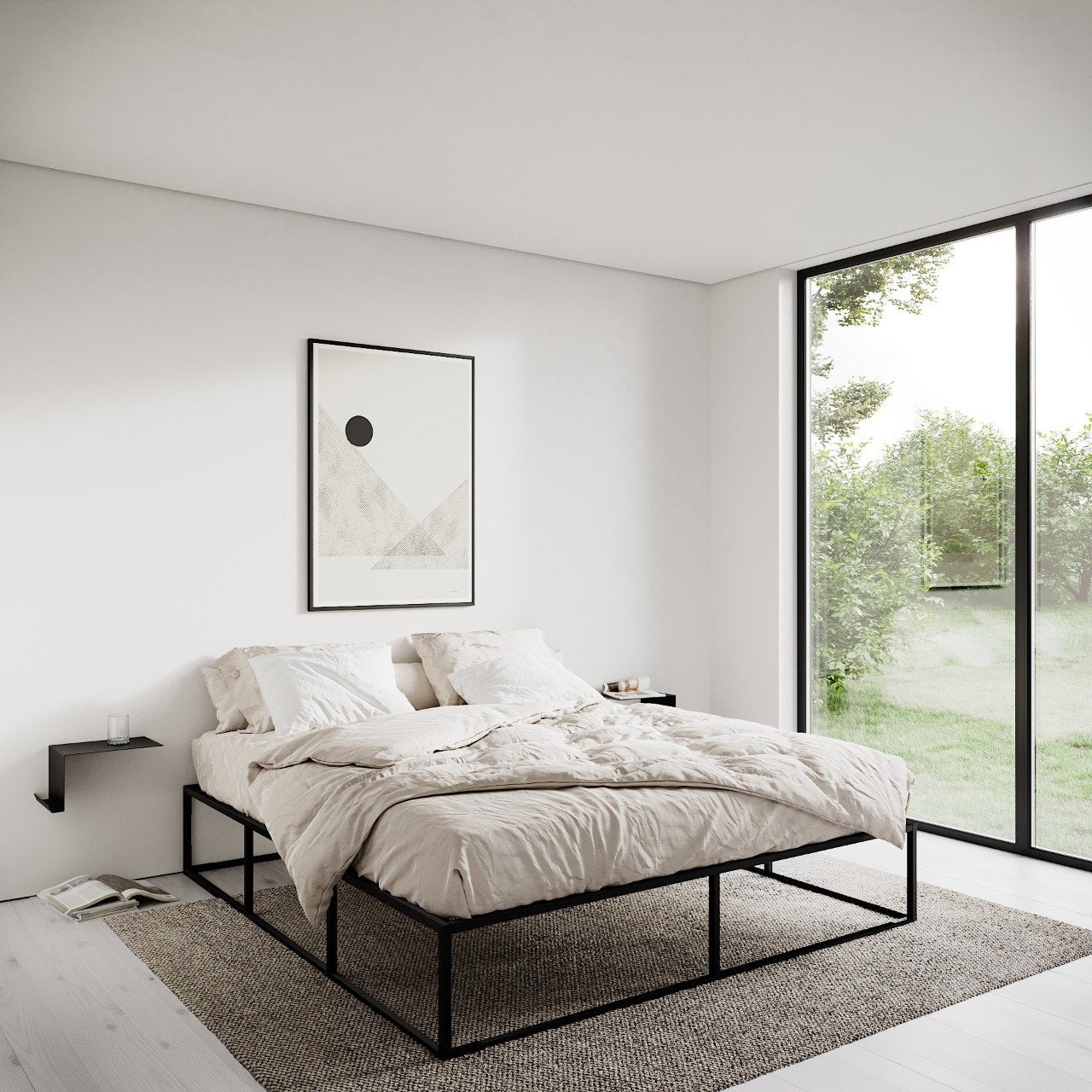 Mẫu giường ngủ màu trắng đơn giản cho okking 12m2