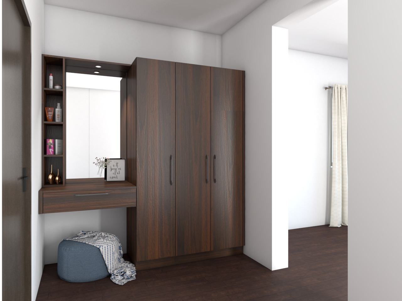 Tủ quần áo kết hợp bàn trang điểm tiện nghi cho okking 12m2