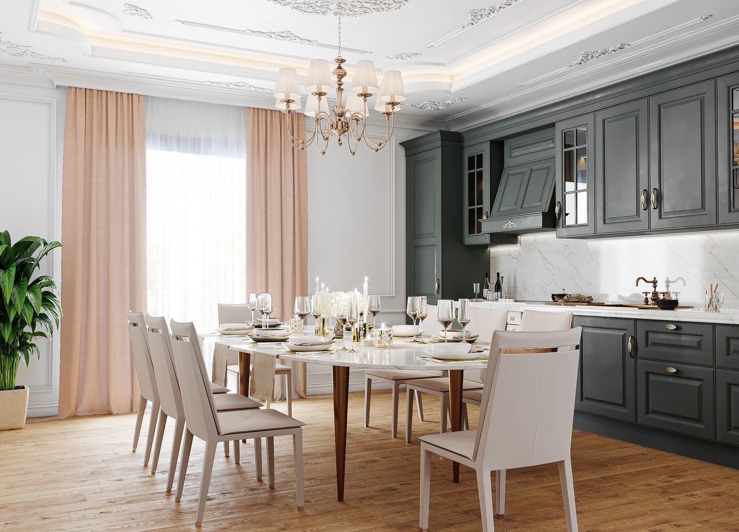 Mẫu bàn ghế ăn phù hợp với m.okking39 tân cổ điển